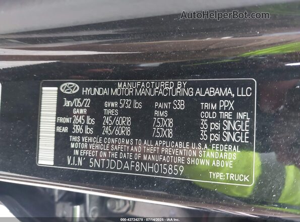 5NTJDDAF8NH015859 2022 HYUNDAI SANTA CRUZ Black Engine compartment view