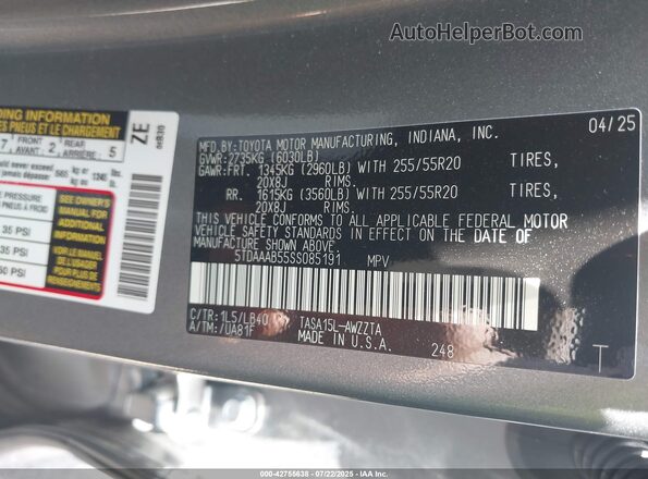 5TDAAAB55SS085191 2025 TOYOTA GRAND HIGHLANDER Gray Vista del compartimento del motor