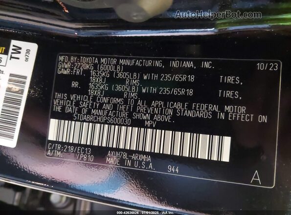 5TDABRCH0PS600030 2023 TOYOTA HIGHLANDER HYBRID Black Շարժիչի բաժամունքի տեսք