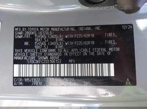 5TDCSKFC2SS166153 2025 TOYOTA SIENNA Gray Вид підкапотного простору