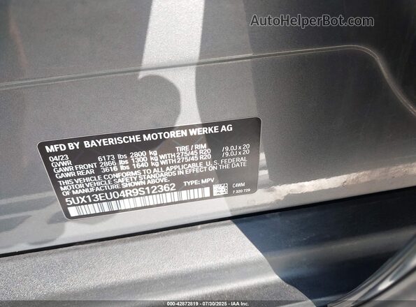 5UX13EU04R9S12362 2024 BMW X5 Серый Вид подкапотного пространства