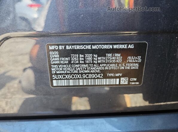 5UXCX6C0XL9C89042 2020 BMW X7 Gray Widok naklejki z numerem VIN