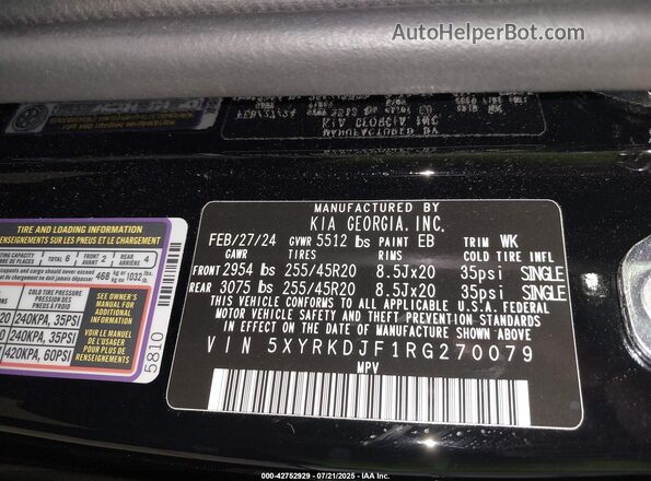 5XYRKDJF1RG270079 2024 KIA SORENTO Black Շարժիչի բաժամունքի տեսք