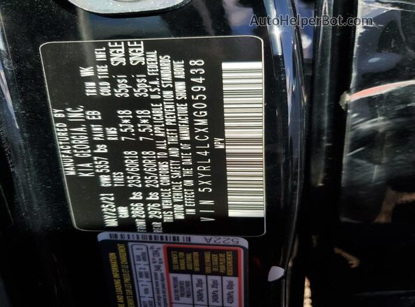 5XYRL4LCXMG059438 2021 KIA SORENTO Черный Панорамный вид салона 360°