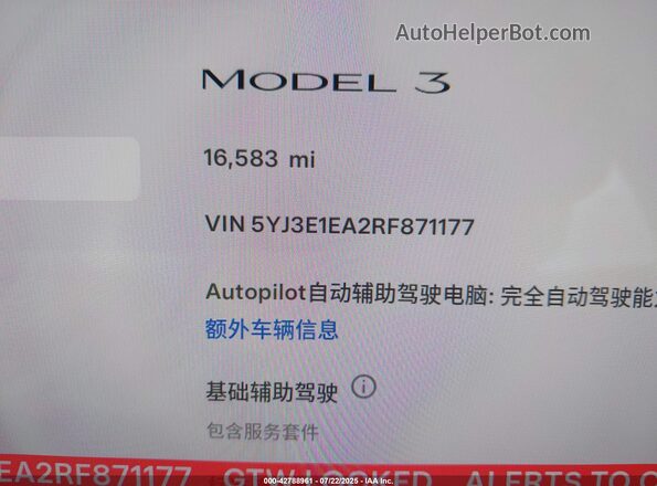 5YJ3E1EA2RF871177 2024 TESLA MODEL 3 Gray უკანა სავარძლების ხედი