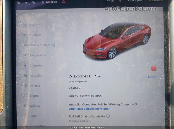 5YJSA1E28LF411156 2020 TESLA MODEL S Красный Вид задних сидений