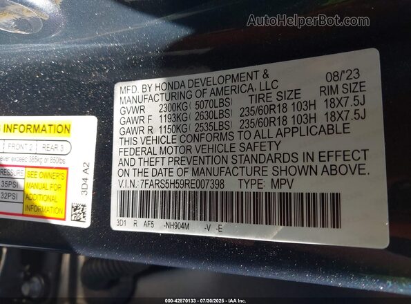 7FARS5H59RE007398 2024 HONDA CR-V HYBRID Gray Вид підкапотного простору