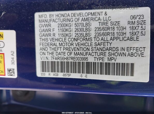 7FARS6H87RE003995 2024 HONDA CR-V HYBRID Blue Widok komory silnika