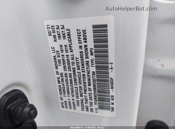7FARW2H98ME007794 2021 HONDA CR-V White Vista del compartimento del motor