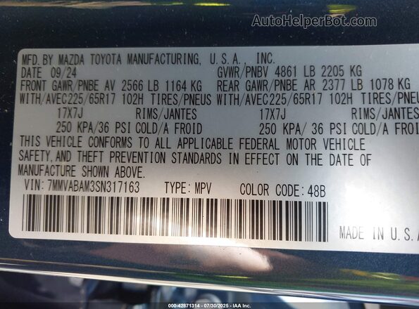 7MMVABAM3SN317163 2025 MAZDA CX-5 Dark Blue Շարժիչի բաժամունքի տեսք