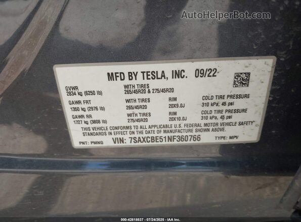 7SAXCBE51NF360766 2022 TESLA MODEL X Синий Вид подкапотного пространства