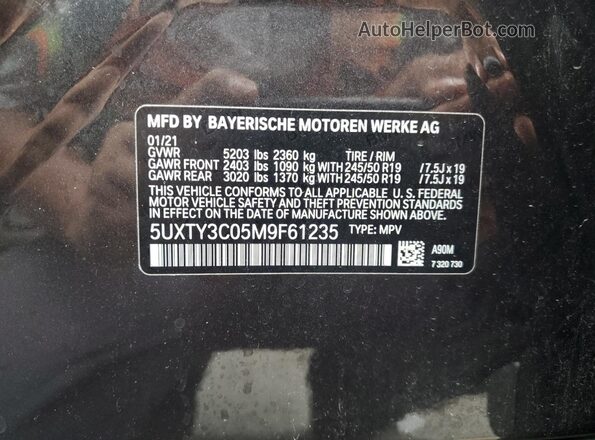 5UXTY3C05M9F61235 2021 BMW X3 Black Սալոնի 360 աստիճան տեսք