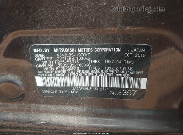 JA4AP4AU3LU012174 2020 MITSUBISHI OUTLANDER SPORT Черный Вид подкапотного пространства