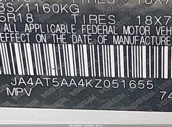 JA4AT5AA4KZ051655 2019 MITSUBISHI ECLIPSE CROSS White Engine compartment view