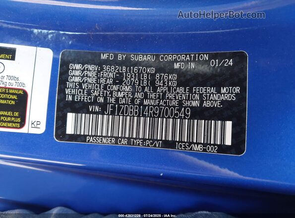 JF1ZDBB14R9700549 2024 SUBARU BRZ Blue Engine compartment view