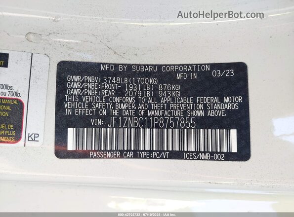 JF1ZNBC11P8757855 2023 TOYOTA GR86 White Շարժիչի բաժամունքի տեսք