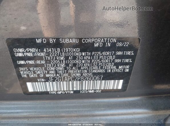 JF2GTAPC2P8260067 2023 SUBARU CROSSTREK Gray Widok komory silnika