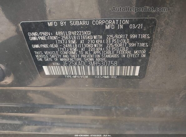 JF2SKADC3MH530758 2021 SUBARU FORESTER Серый Вид подкапотного пространства
