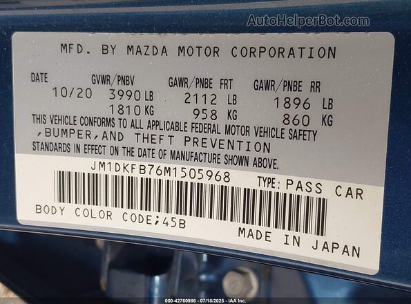 JM1DKFB76M1505968 2021 MAZDA CX-3 Синий Вид подкапотного пространства