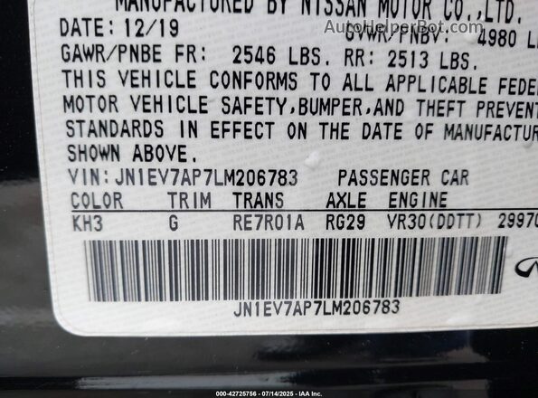 JN1EV7AP7LM206783 2020 INFINITI Q50 Black Շարժիչի բաժամունքի տեսք