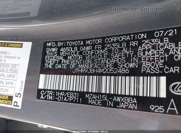 JTHR9JBH4M2052486 2021 LEXUS UX 250H Gray Widok komory silnika