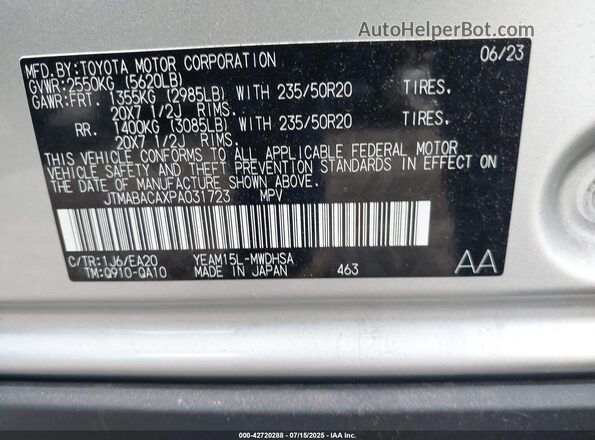 JTMABACAXPA031723 2023 TOYOTA LIMITED Silver Շարժիչի բաժամունքի տեսք