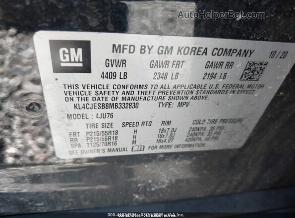 KL4CJESB8MB332830 2021 BUICK ENCORE Черный Вид подкапотного пространства