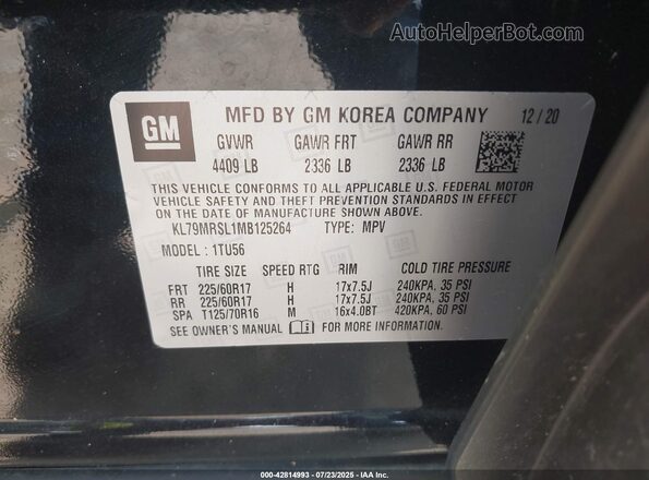 KL79MRSL1MB125264 2021 CHEVROLET TRAILBLAZER Black Engine compartment view