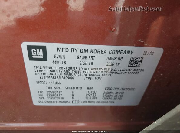 KL79MRSL6MB109092 2021 CHEVROLET TRAILBLAZER Orange Engine compartment view