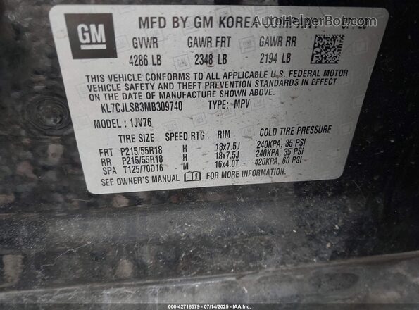 KL7CJLSB3MB309740 2021 CHEVROLET TRAX Black Вид підкапотного простору