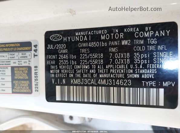 KM8J3CAL4MU314623 2021 HYUNDAI TUCSON White Widok komory silnika