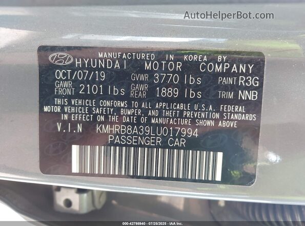 KMHRB8A39LU017994 2020 HYUNDAI VENUE Серый Вид подкапотного пространства