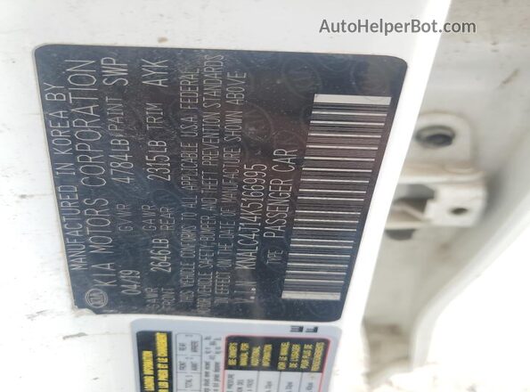 KNALC4J14K5166995 2019 KIA CADENZA Белый Вид наклейки с VIN-кодом