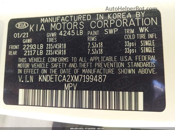KNDETCA2XM7199487 2021 KIA SELTOS White ძრავის განყოფილების ხედი