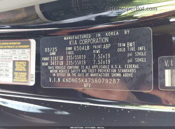 KNDNE5KA7S6079287 2025 KIA CARNIVAL MPV HYBRID Black Widok komory silnika