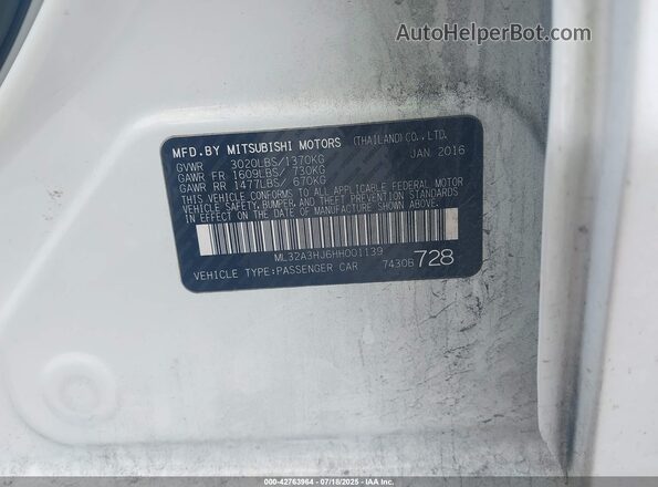 ML32A3HJ6HH001139 2017 MITSUBISHI MIRAGE  Вид подкапотного пространства