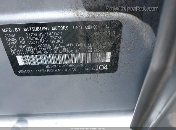 ML32FUFJ0PHF06430 2023 MITSUBISHI MIRAGE G4 Серебряный Вид подкапотного пространства