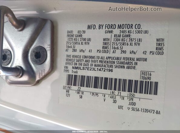 NM0LS7E23L1472196 2020 FORD TRANSIT CONNECT Orange Widok komory silnika