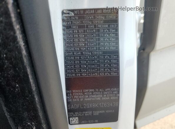 SADFL2GX8K1Z63438 2019 JAGUAR E-PACE White Вид підкапотного простору