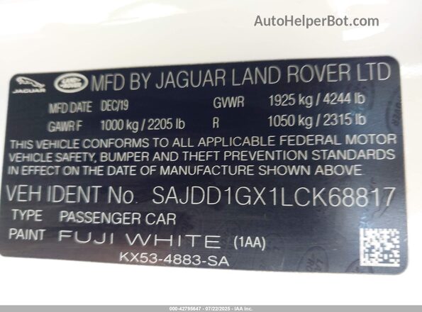 SAJDD1GX1LCK68817 2020 JAGUAR F-TYPE White ძრავის განყოფილების ხედი