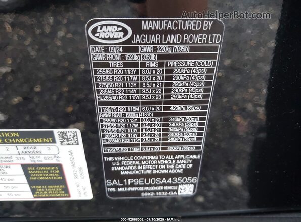 SAL1P9EU0SA435056 2025 LAND ROVER RANGE ROVER SPORT Черный Вид подкапотного пространства