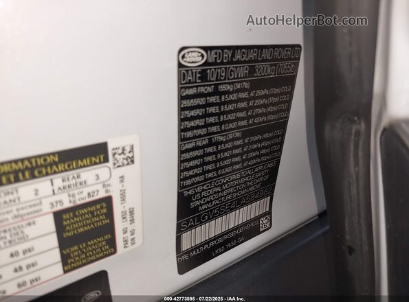 SALGV5SE4LA584982 2020 LAND ROVER RANGE ROVER White Widok komory silnika