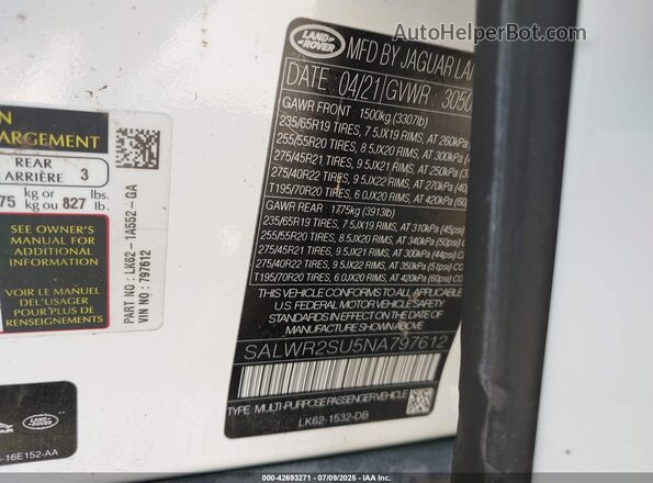 SALWR2SU5NA797612 2022 LAND ROVER RANGE ROVER SPORT White Engine compartment view