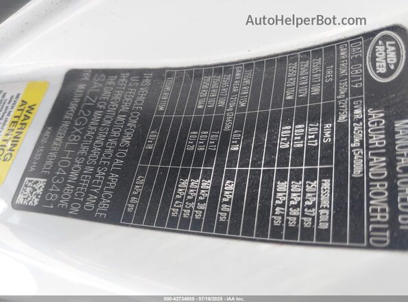 SALZL2GX8LH043481 2020 LAND ROVER RANGE ROVER EVOQUE Белый Вид подкапотного пространства