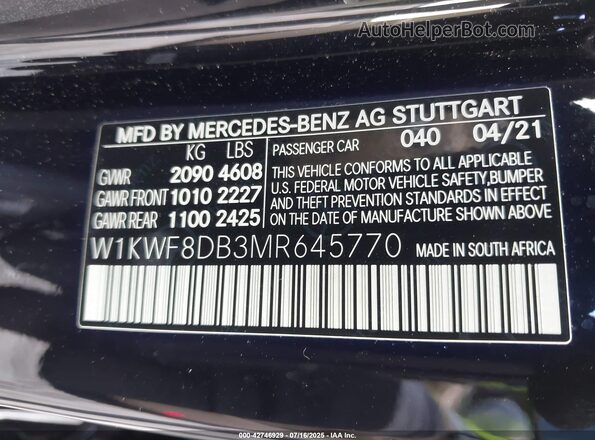 W1KWF8DB3MR645770 2021 MERCEDES-BENZ C Black Вид підкапотного простору