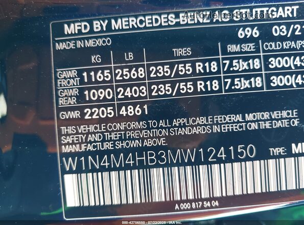 W1N4M4HB3MW124150 2021 MERCEDES-BENZ GLB-CLASS Черный Вид подкапотного пространства