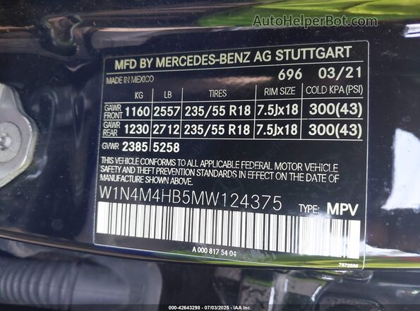 W1N4M4HB5MW124375 2021 MERCEDES-BENZ GLB-CLASS Black Вид підкапотного простору