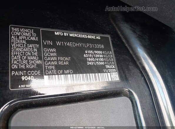 W1Y4EDHY1LP313358 2020 MERCEDES-BENZ SPRINTER Black ძრავის განყოფილების ხედი