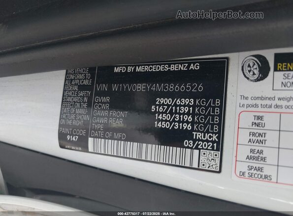 W1YV0BEY4M3866526 2021 MERCEDES-BENZ METRIS White ძრავის განყოფილების ხედი