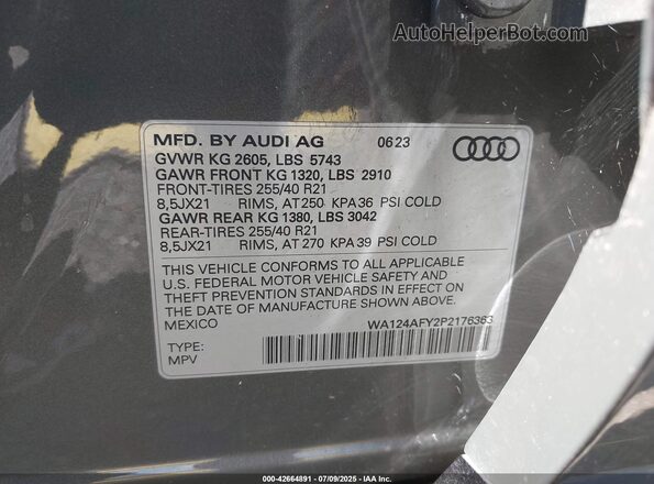 WA124AFY2P2176363 2023 AUDI SQ5 Серый Вид подкапотного пространства